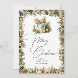 Cosy nature-inspired watercolor Christmas present Holiday Card