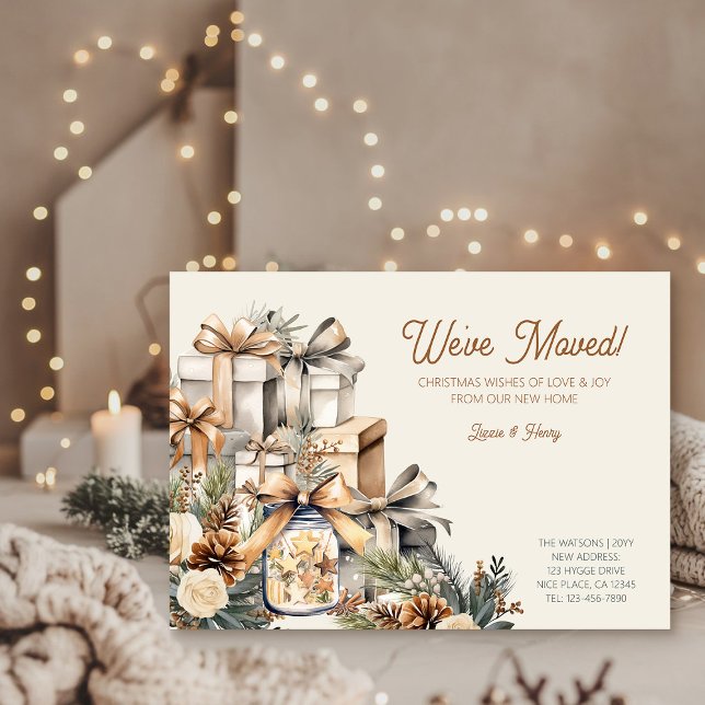 Cosy Neutral We've Moved Christmas Holiday Card (Rustic We've Moved Christmas Card from the Holiday Moving Announcements Collection by Darling & May)