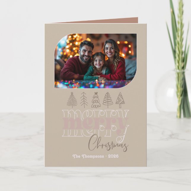 Cosy Neutrals Hand Drawn Merry Christmas Photo Holiday Card (Front)