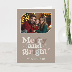 Cosy Neutrals Merry & Bright Retro Christmas Photo Holiday Card