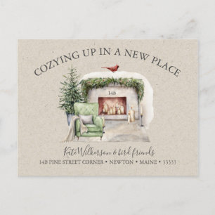 Cosy New Address with Fireplace Holiday Postcard