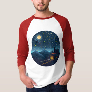 Cosy Night Cabin Under Starry Sky T-Shirt