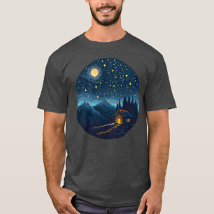 Cosy Night Cabin Under Starry Sky T-Shirt