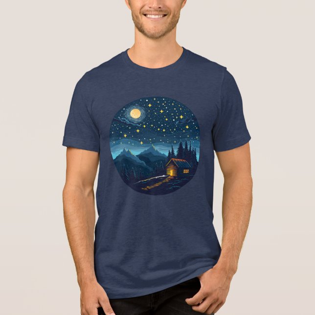 Cosy Night Cabin Under Starry Sky T-Shirt Tri-Blend Shirt (Front)
