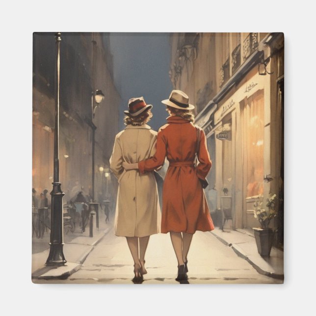 Cosy Night Walk for a Lesbian Couple Magnet (Front)
