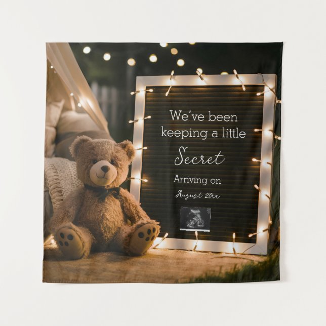 Cosy night with teddy bear pregnancy announcement tapestry (Front)