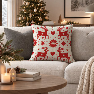 Cosy Nordic Christmas Ornament Throw Pillow Design