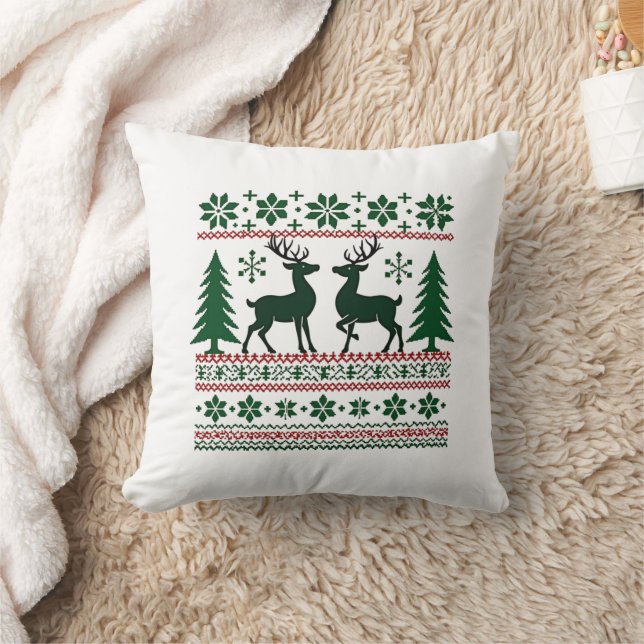 Cosy Nordic Christmas Reindeer Pillow (Blanket)