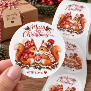 Cosy Nordic Christmas Squirrels With Love Classic Round Sticker