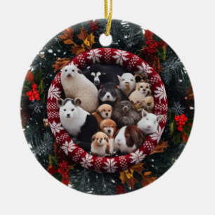 Cosy Nordic Knit Woodland Critters Ceramic Circle  Ornament