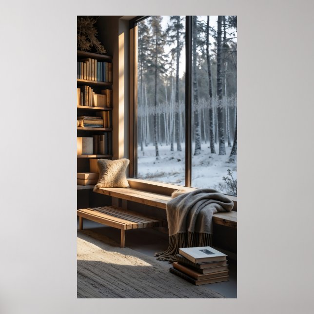 cosy Nordic nook with furniture, a simple wooden  Poster (Front)