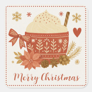 Cosy Nordic Rustic Red Mug Merry Christmas Square Sticker