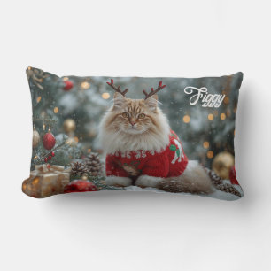 Cosy Norwegian Forest Cat Christmas Personalised   Lumbar Cushion