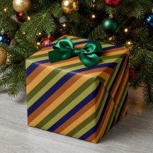 Cosy Olive Green Navy Blue Stripes Wrapping Paper