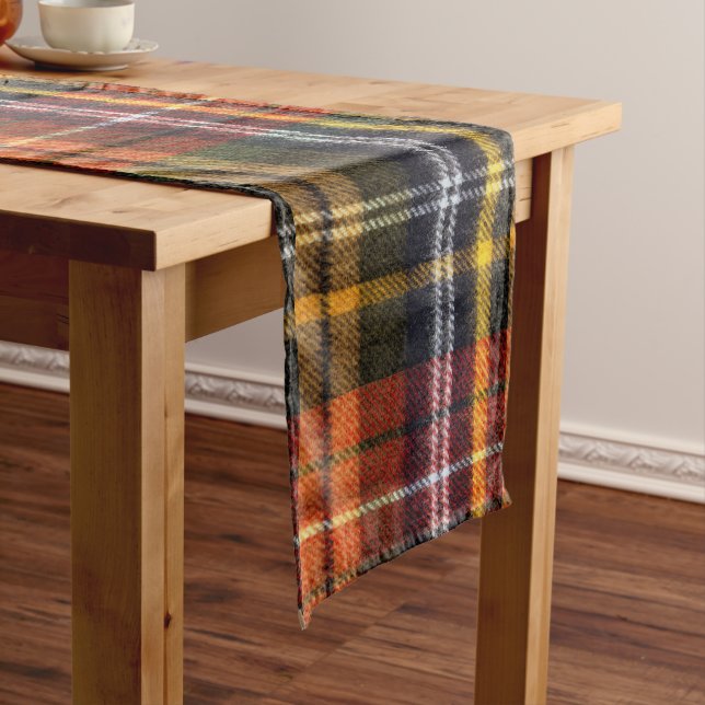 Cosy  Orange and Navy Tartan Flannel  Table Runner (In Situ)