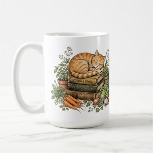 Cosy Orange Cat Sleeping on Books Coffee Mug