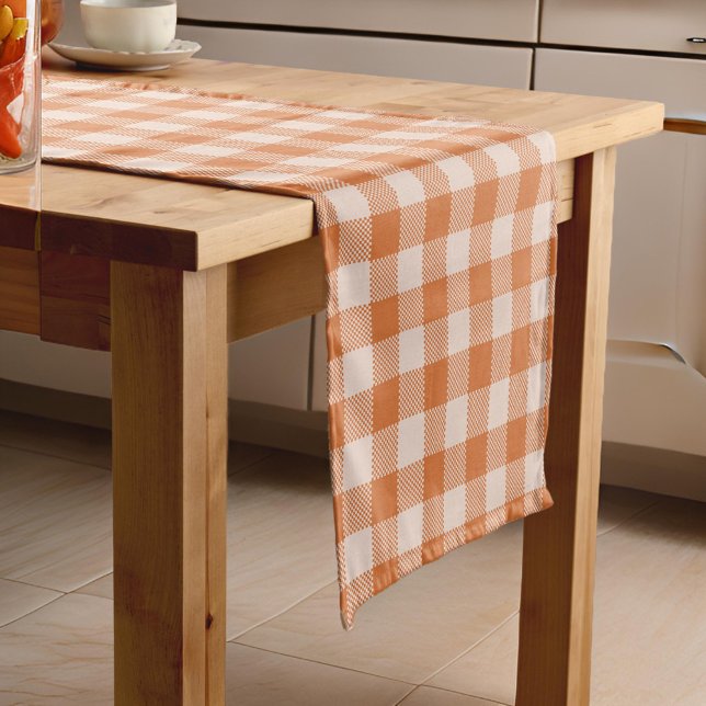 Cosy Orange Gingham Fall Autumn Short Table Runner (Creator Uploaded)