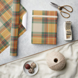 Cosy Orange, Green & Cream Tartan Wrapping Paper
