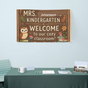 Cosy Owl Personalised Teacher Name Sign Rustic A