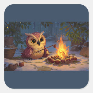 Cosy Owl Sticker – A Little Campfire Moment 