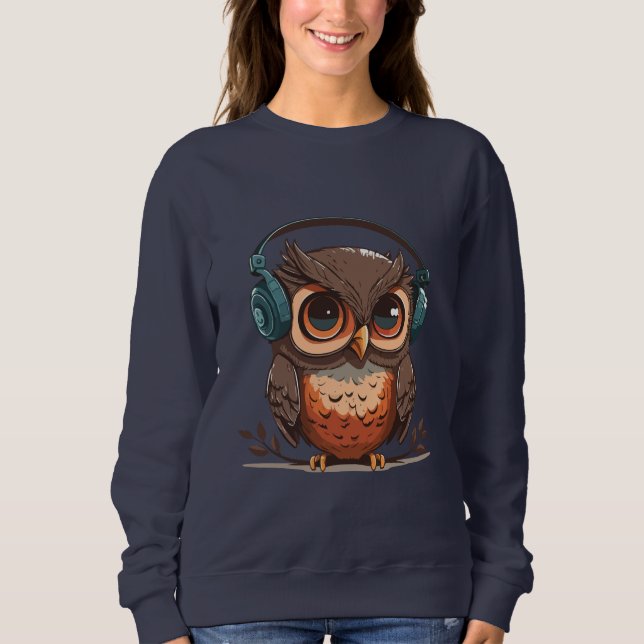 Cosy Owl with Headphones Sweatshirt (Front)