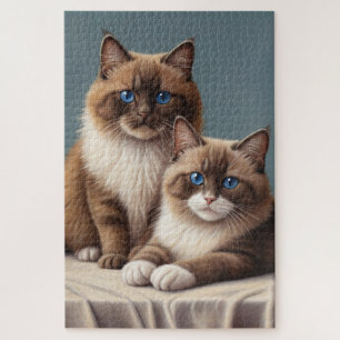 Cosy Pair of Ragdoll Cats Fluffy Pet Art  Jigsaw Puzzle