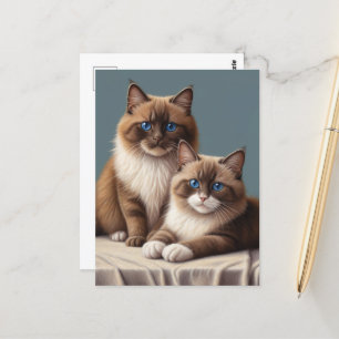 Cosy Pair of Ragdoll Cats Fluffy Pet Art Postcard