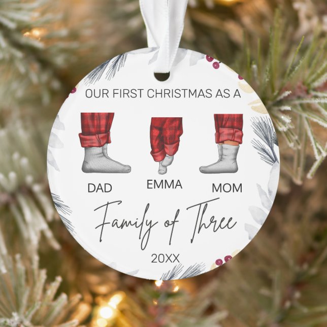Cosy Pajama Our First Christmas Family of Three Ornament (Tree)