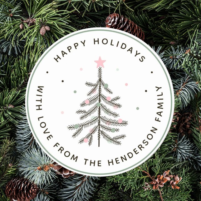 Cosy Pastel Christmas Tree Holiday Classic Round Sticker (Creator Uploaded)