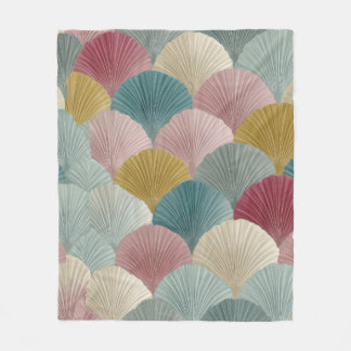 Cosy Pastel Japanese Fan Fleece Blanket | Elegant 