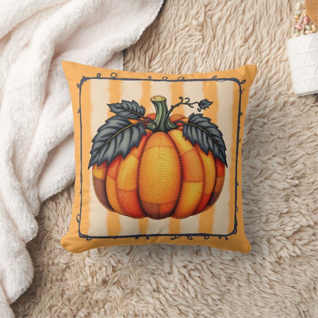 Cosy Patchwork Pumpkin – Autumn Farmhouse Quilt Cushion (Blanket)