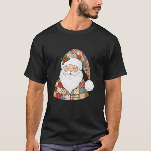 Cosy Patchwork Santa Claus Design T-Shirt (Front)