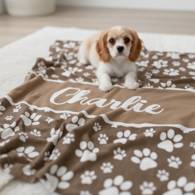 Cosy Paw Print Personalised Dog Blanket – Custom P (Dog Name Blanket - Personalized cozy pet blanket)