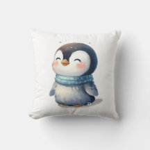 Cosy Penguin –Throw Pillow, Throw Pillow 16" x 16"