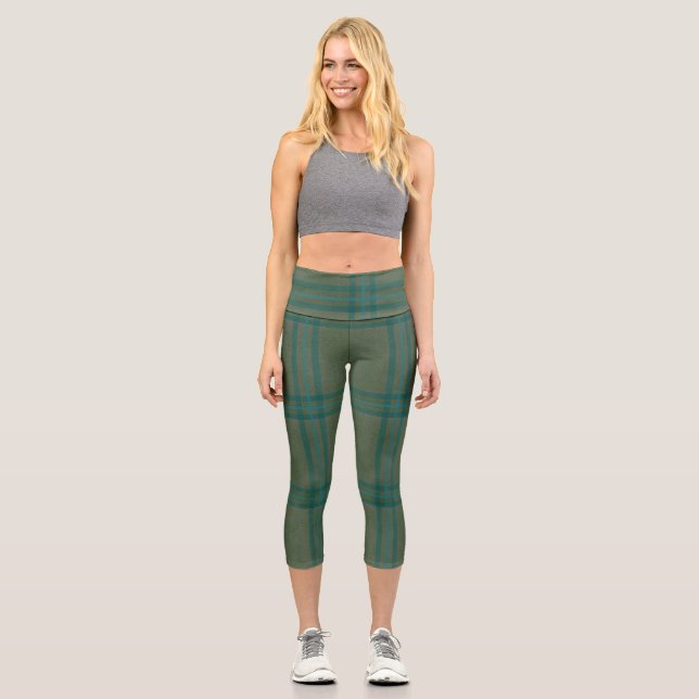 Cosy, Peppermint Tea Plaid  Capri Leggings (Front)