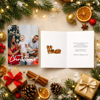 Cosy Photo Christmas Corgi Reindeer Sleigh Retro Holiday Card