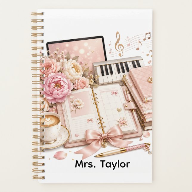 Cosy Piano Coffee Floral Planner editable (Front)