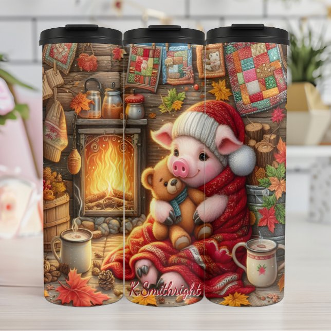 Cosy Pig with Teddy Bear Thermal Tumbler (Creator Uploaded)