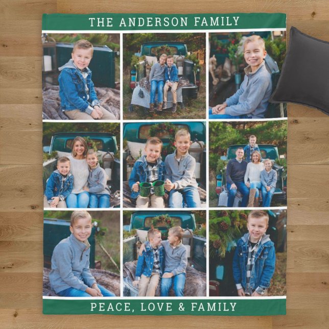 Cosy Pine Green Personalised Family Photo Collage Fleece Blanket (Creator Uploaded)