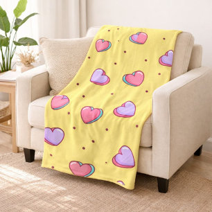 Cosy Pink and Purple Heart Patterned Fleece Blanket
