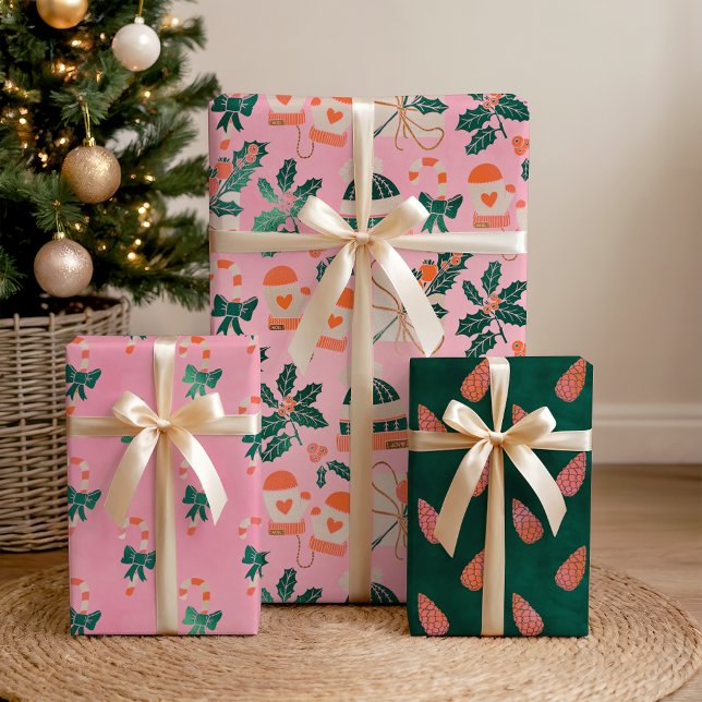 Cosy Pink Candy Canes & Nature Wrapping Paper Sheet (Creator Uploaded)