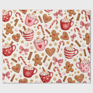 Cosy Pink Christmas Hot Cocoa Wrapping Paper