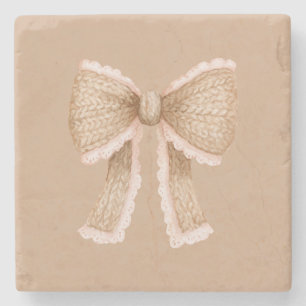 Cosy Pink Cream Bow Stone Coaster