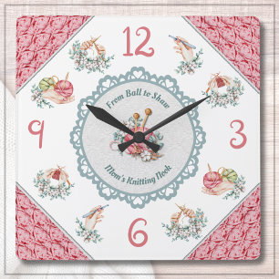 Cosy Pink Knitting and Crochet Room Décor Clock