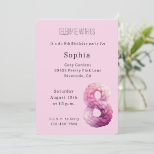 Cosy Pink Lavender Purple 8th Birthday Invitation