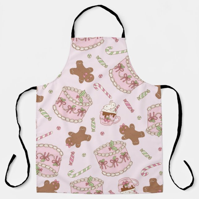 Cosy Pink Pastel Cake & Bow Christmas Apron (Front)
