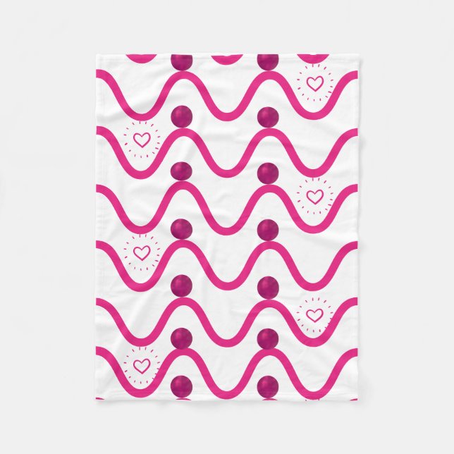 Cosy Pink Waves & Hearts Pattern Blanket (Front)
