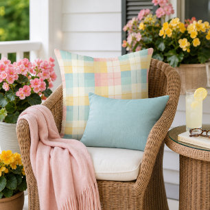 Cosy Plaid Aqua Pink Yellow Cushion