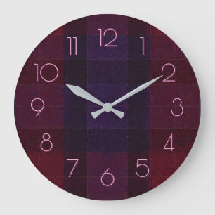 Cosy Plaid Burgundy Maroon Purple Large Clock