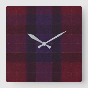 Cosy Plaid Burgundy Maroon Purple Square Wall Clock